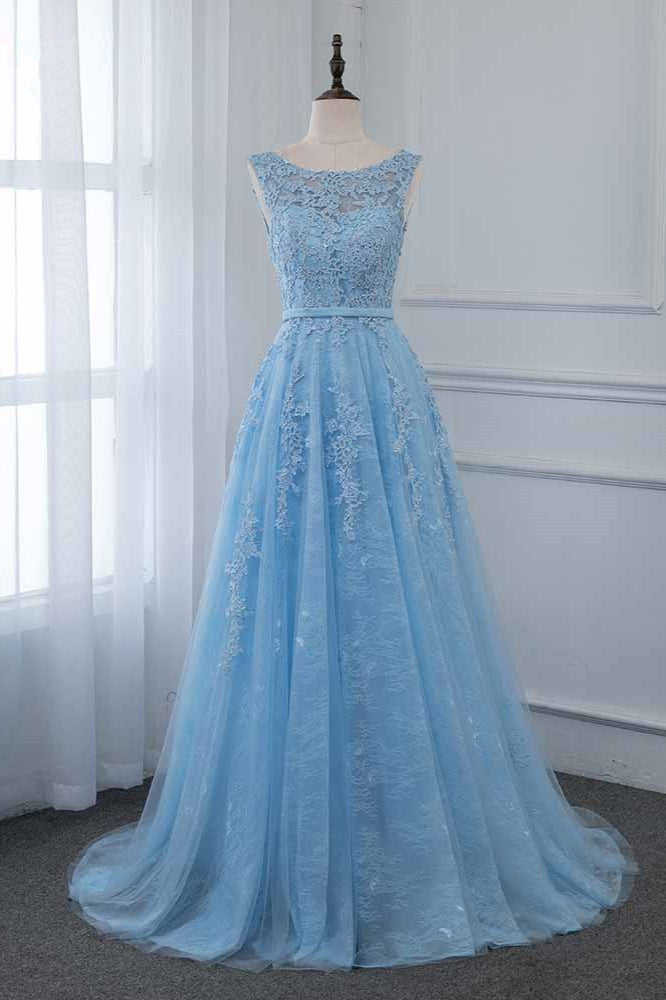 Affordable Jewel Sleeveless A-line Prom Dresses with Lace