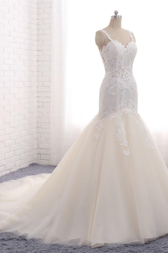 Affordable Strapless Mermaid Tulle Lace Wedding Dress Sweetheart Appliques Bridal Gowns On Sale