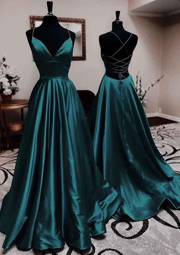 Amazing A-Line V-Neck Long Prom Dress/Evening Dress with Pleated Charmeuse Skirt