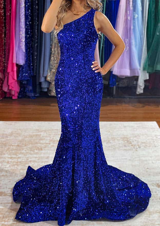 Amazing One-Shoulder Velvet Sequins Prom Dress/Evening Dress for a Memorable Evening