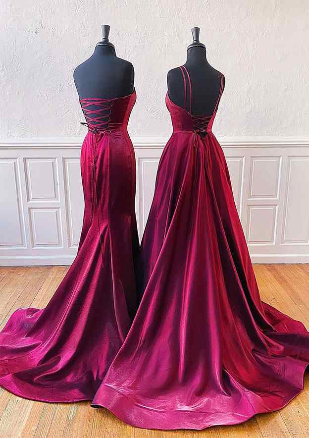 Amazing Satin Trumpet/Mermaid Sleeveless Split A-Line Prom Dress/Evening Dress with Sweep Train