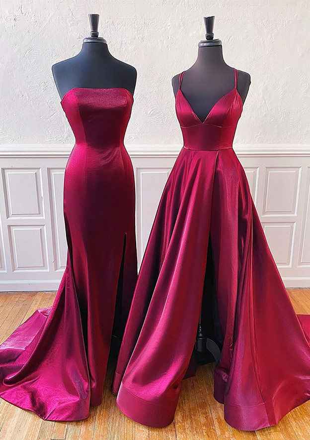 Amazing Satin Trumpet/Mermaid Sleeveless Split A-Line Prom Dress/Evening Dress with Sweep Train