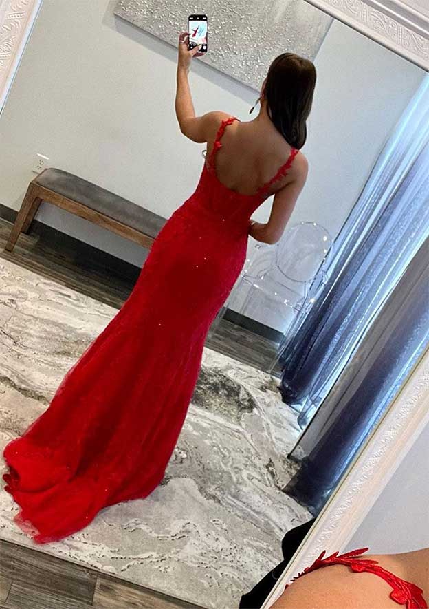 Amazing Trumpet/Mermaid Prom Dress/Evening Dress with Beaded Appliques and Scalloped Neckline