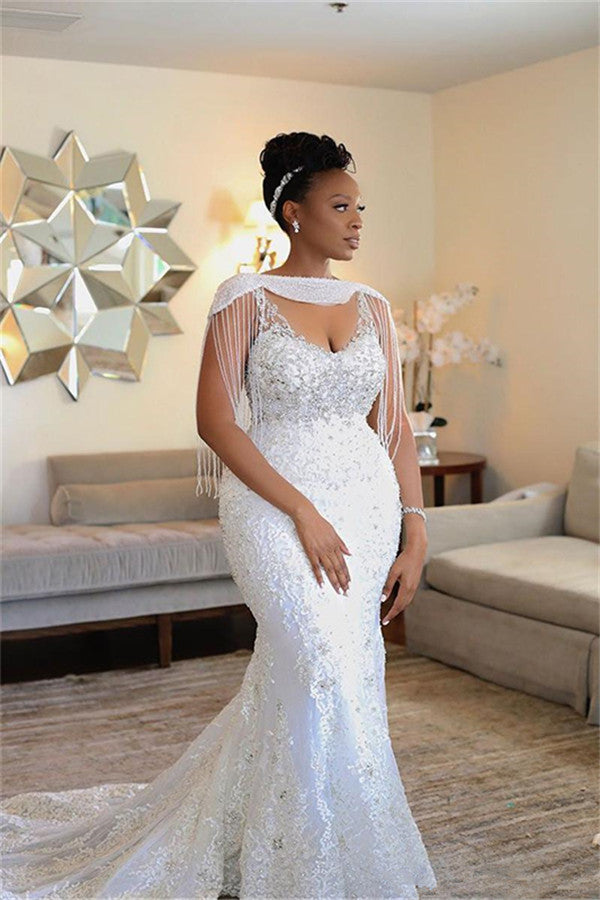 AmazingOff the ShoulderBeading Mermaid wedding dress Modern Appliques Bridal Dresses