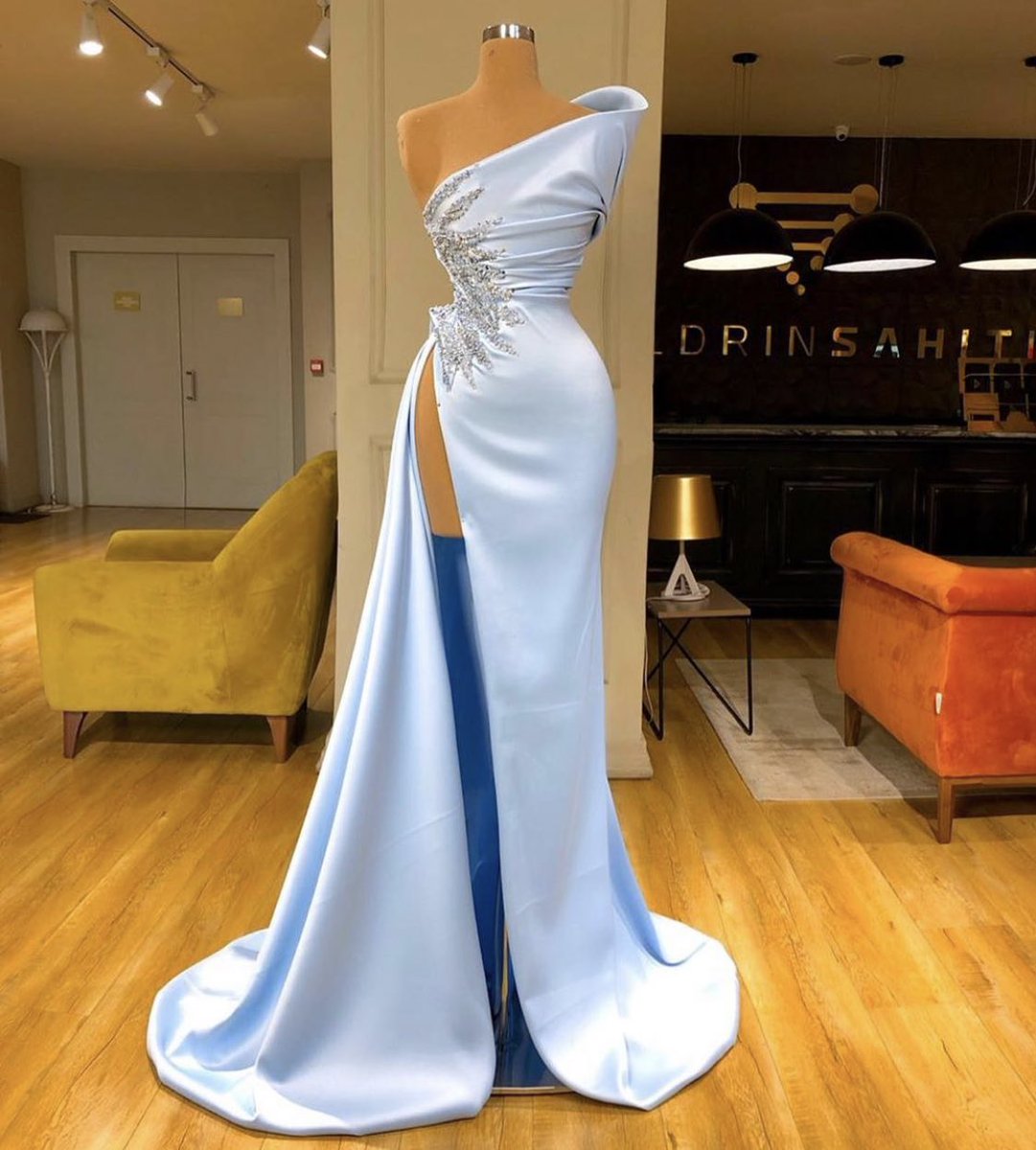 Baby Blue One Shoulder Prom Dress High Split