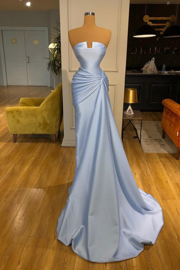 Baby Blue Prom Dress Strapless Mermaid Long