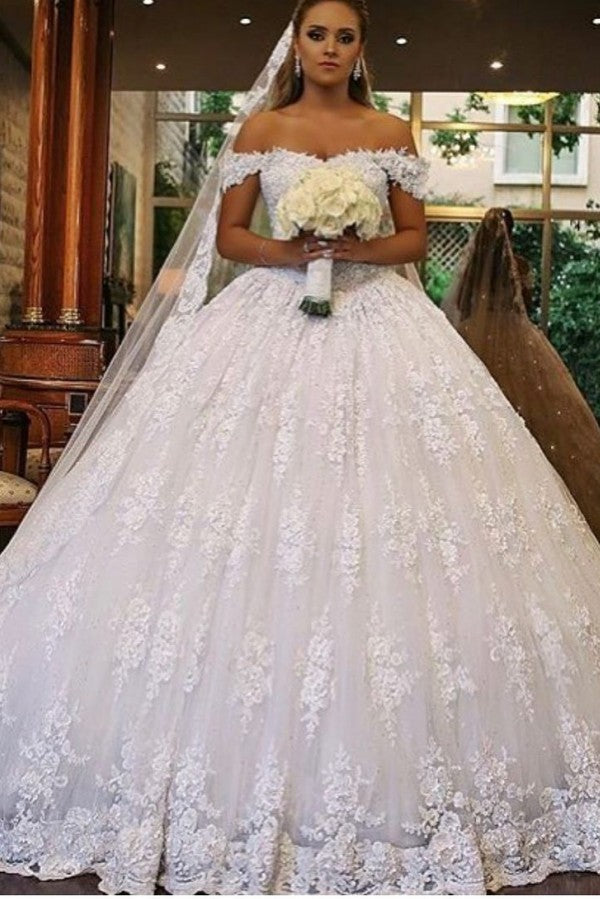 Ball Gown Off-the-Shoulder Lace Wedding Dress