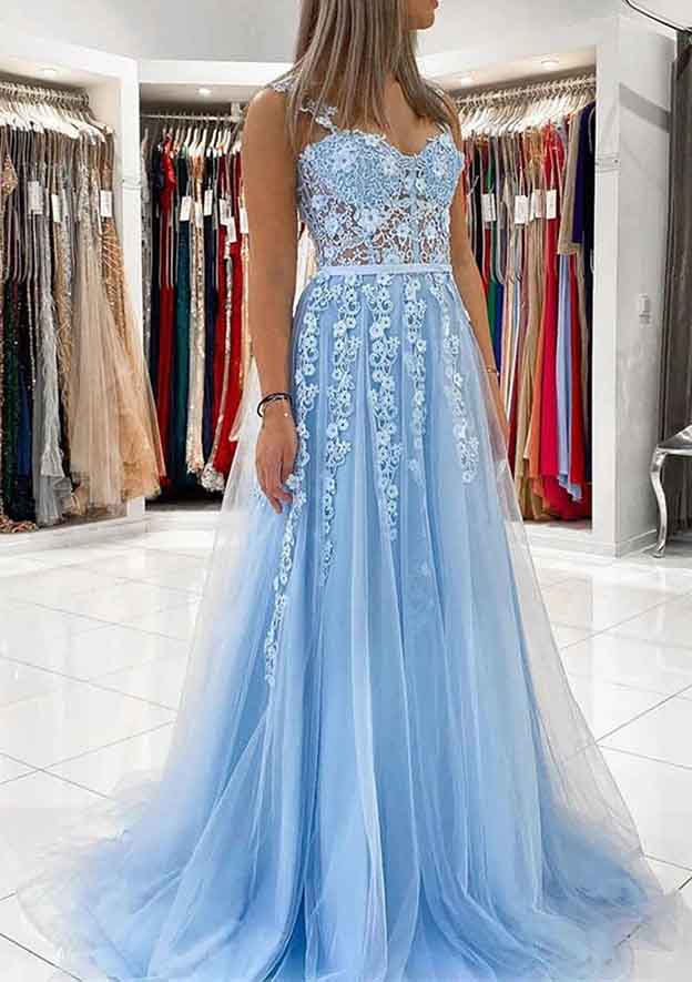 Ball Gown Princess Sweetheart Tulle Prom Dress/Evening Dress with Appliqued Laced