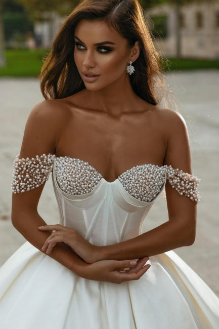 Ballbella Beautiful Off-the-shoulder Sleeveless Wedding Gowns With Beads Long