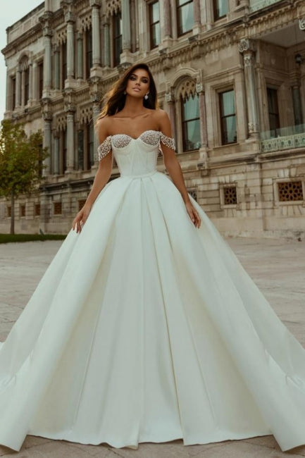 Ballbella Beautiful Off-the-shoulder Sleeveless Wedding Gowns With Beads Long