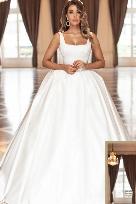 Ballbella Chic Chic Modern White Satin Wedding Gowns Sleeveless