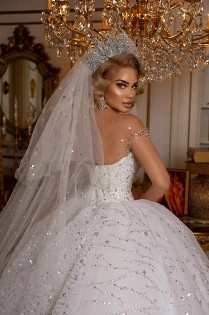 Ballbella Modern Sweetheart Sleeveless Ball Gown Wedding Dress With Glitter Off-the-shoulder