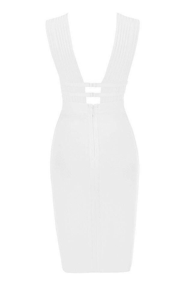 Woman wearing a figure flattering  Bay Bandage Dress - Pearl White Bodycon Collection