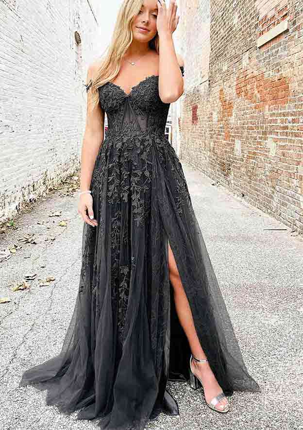 Beautiful A-Line V-Neck Spaghetti Straps Long Laced Prom Dress/Evening Dress With Split