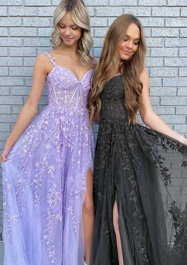 Beautiful A-Line V-Neck Spaghetti Straps Long Laced Prom Dress/Evening Dress With Split