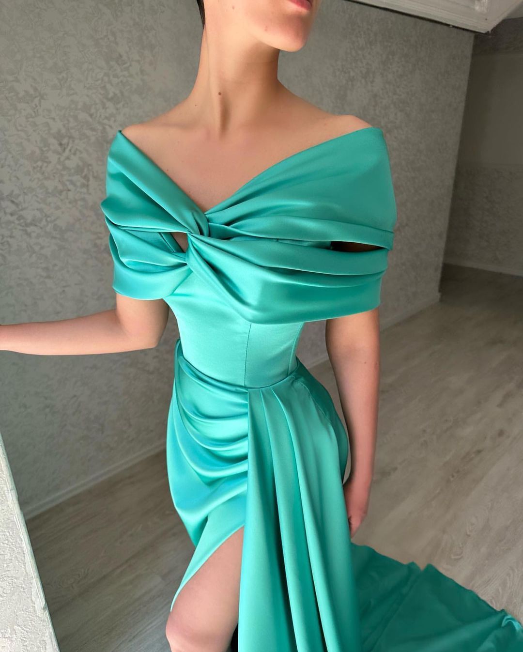 Beautiful Long A-line Off-the-shoulder Prom Dress with Stylish Side Slit