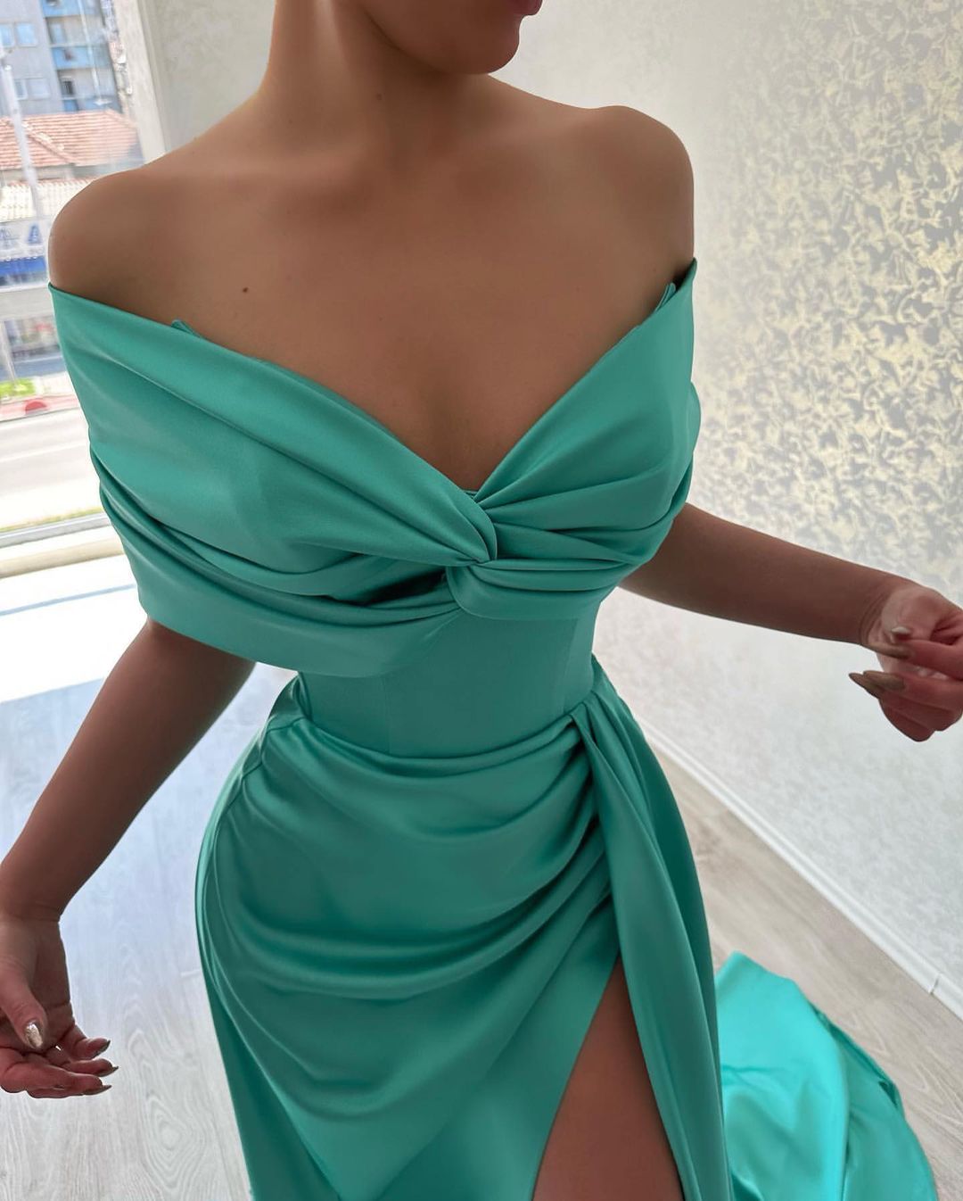 Beautiful Long A-line Off-the-shoulder Prom Dress with Stylish Side Slit