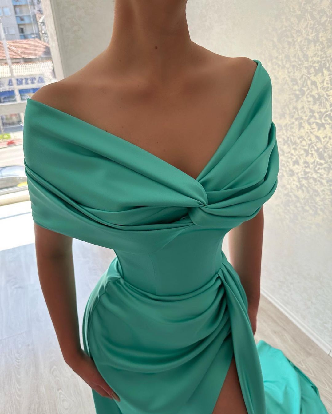 Beautiful Long A-line Off-the-shoulder Prom Dress with Stylish Side Slit