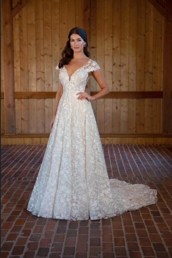 Beautiful Long A-line V-neck Sleeveless Wedding Dress with Lace Details