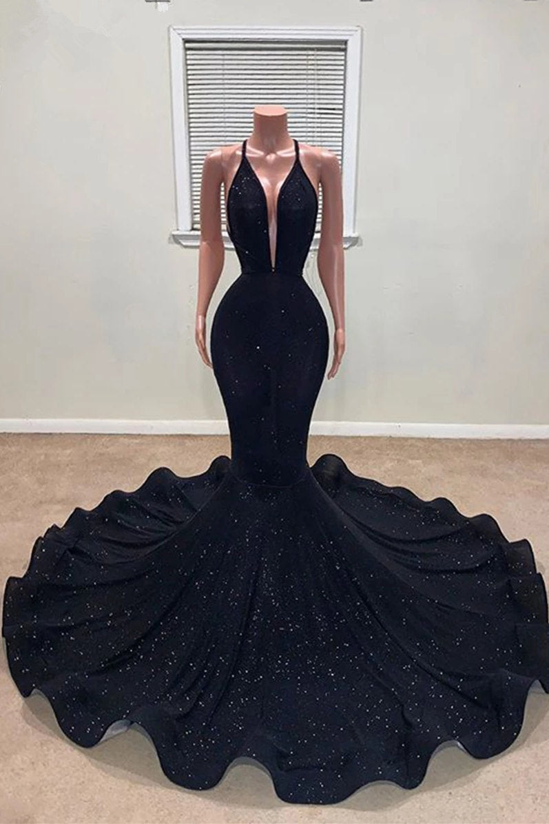 Black Mermaid Prom Dress Sleeveless Spaghetti-Straps