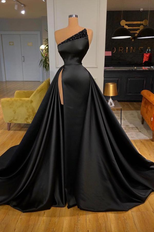 Black Prom Dress Overskirt Long With High Split