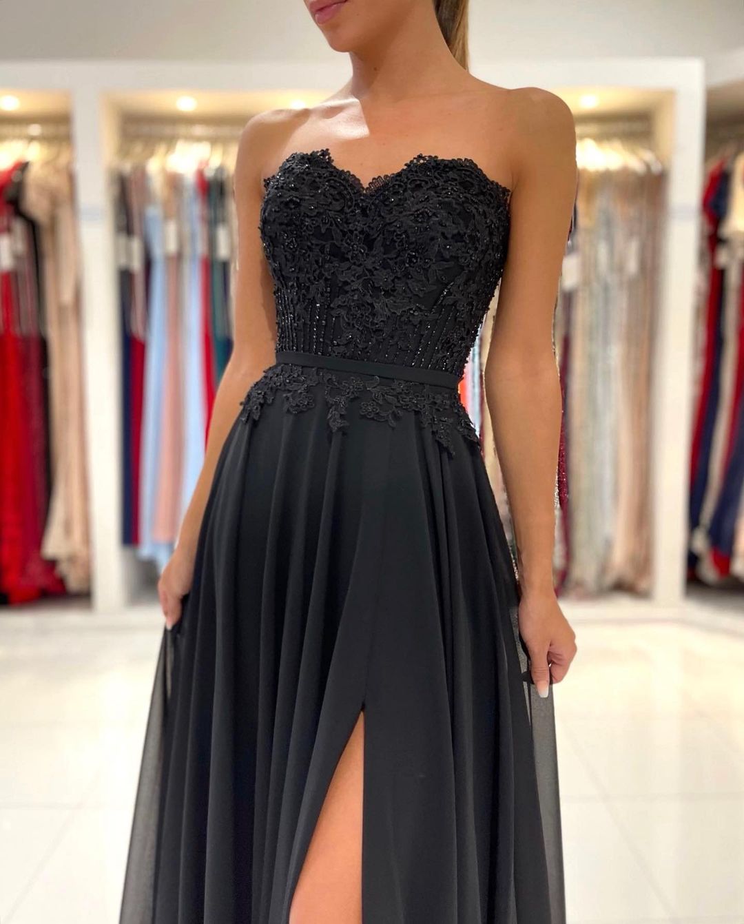 Black Sweetheart Long Prom Dress With Split