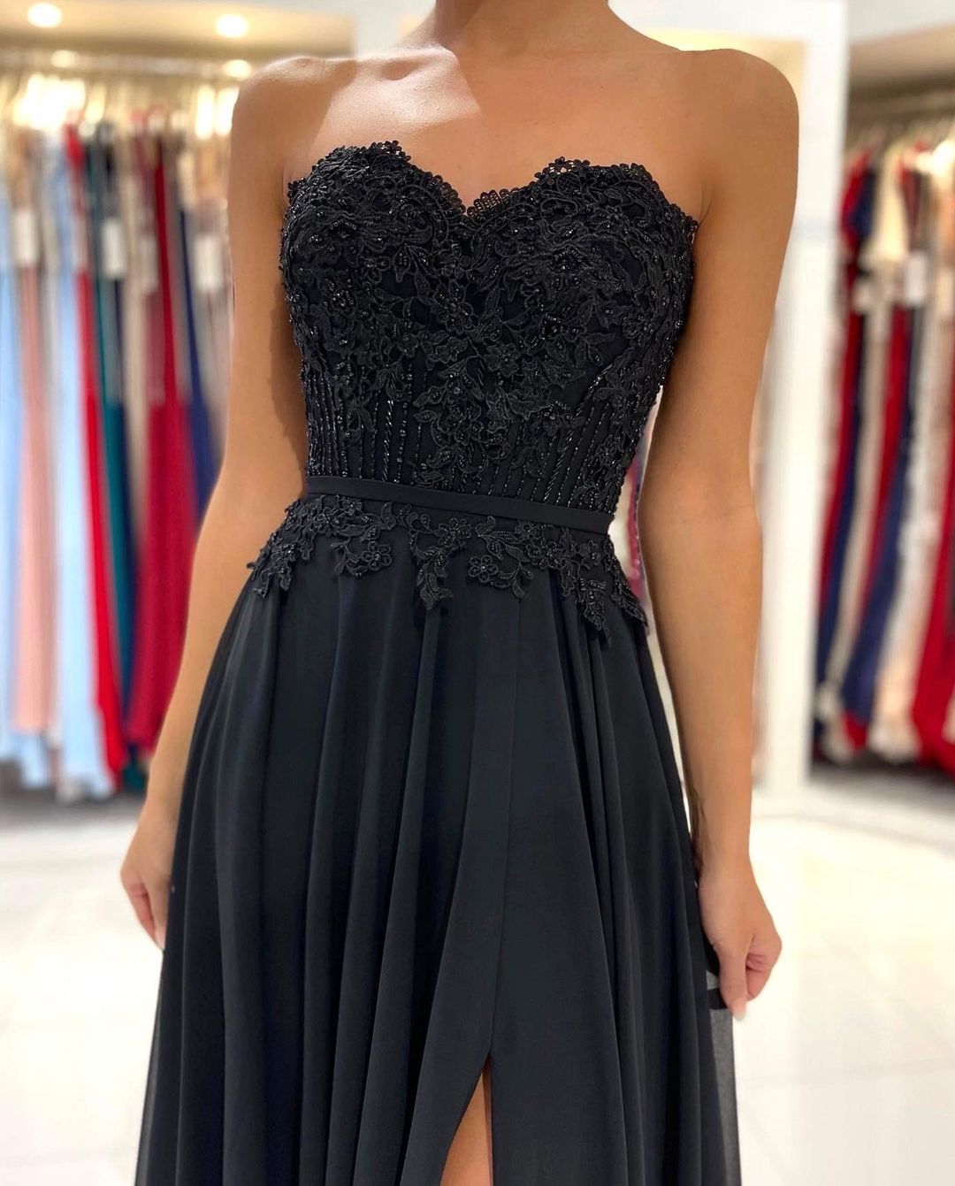 Black Sweetheart Long Prom Dress With Split