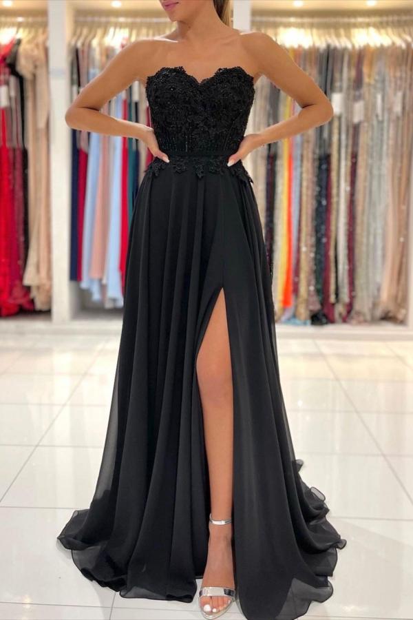 Black Sweetheart Long Prom Dress With Split