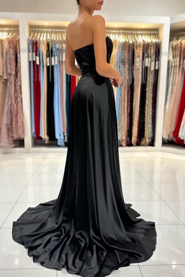 Black Sweetheart Prom Dress Long Slit Sleeveless