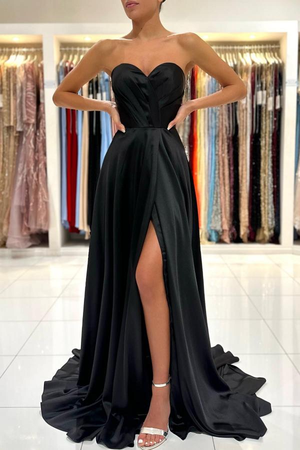 Black Sweetheart Prom Dress Long Slit Sleeveless