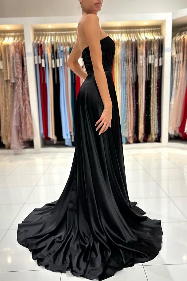 Black Sweetheart Prom Dress Long Slit Sleeveless