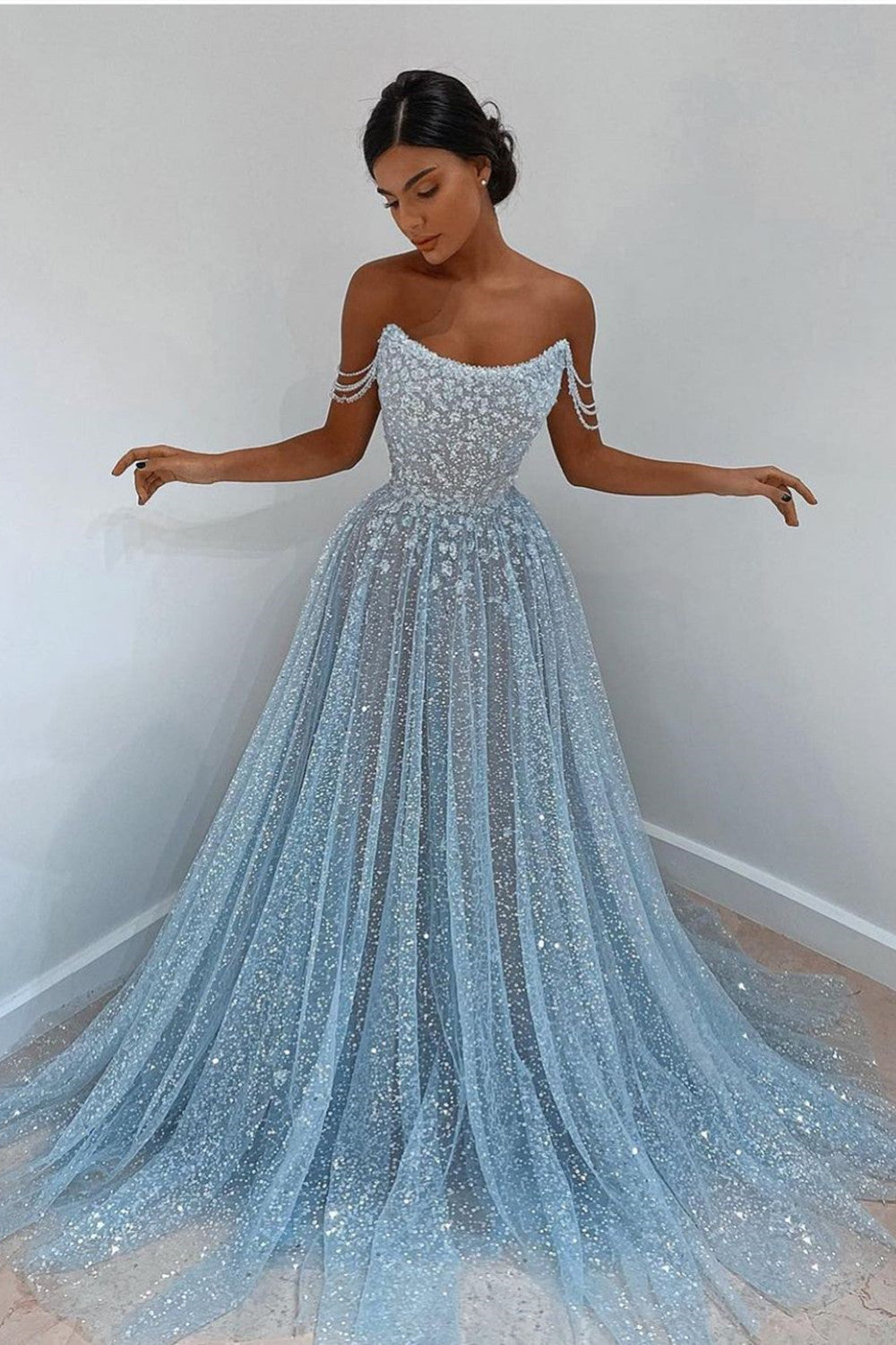 Beautiful Sequins Prom Dress Long Strapless