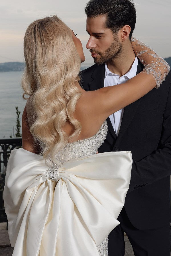 Bowknot Wedding Dress Mermaid Luxury With Beadings