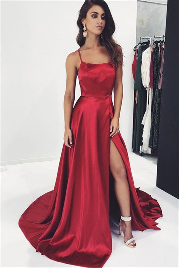 Bugurndy Spaghetti-Straps Mermaid Prom Dress With Slit Long Party Gowns