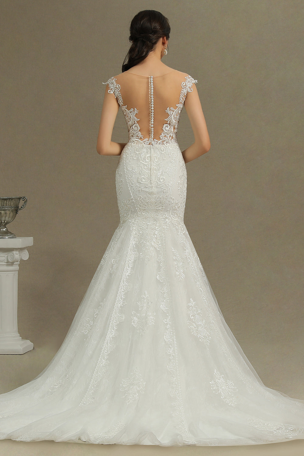 Cap Sleeves Lace Mermaid Long Wedding Dress