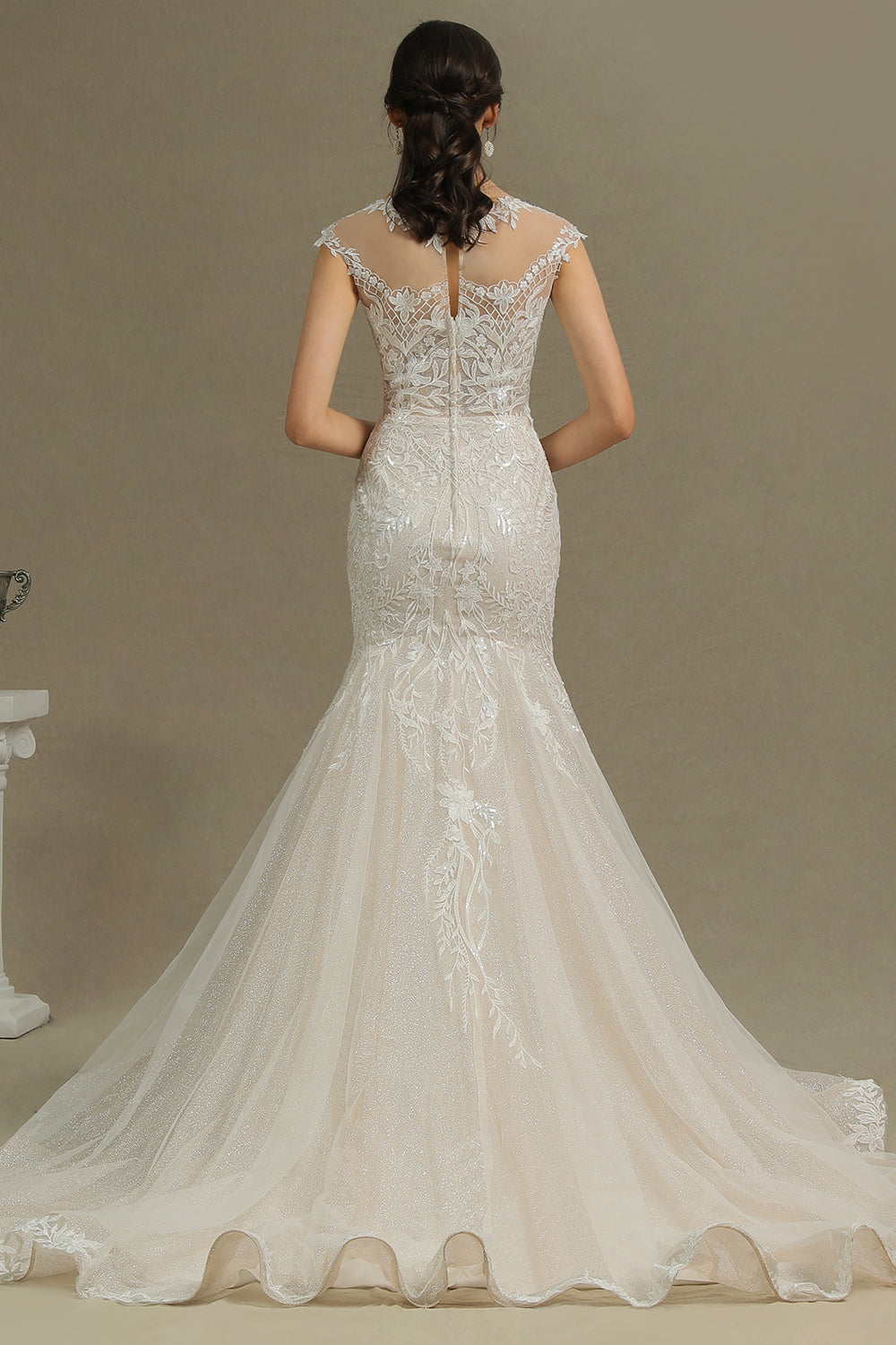 Cap Sleeves Lace Mermaid Long Wedding Dresses