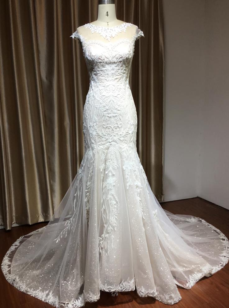 Cap Sleeves Lace Mermaid Long Wedding Dresses