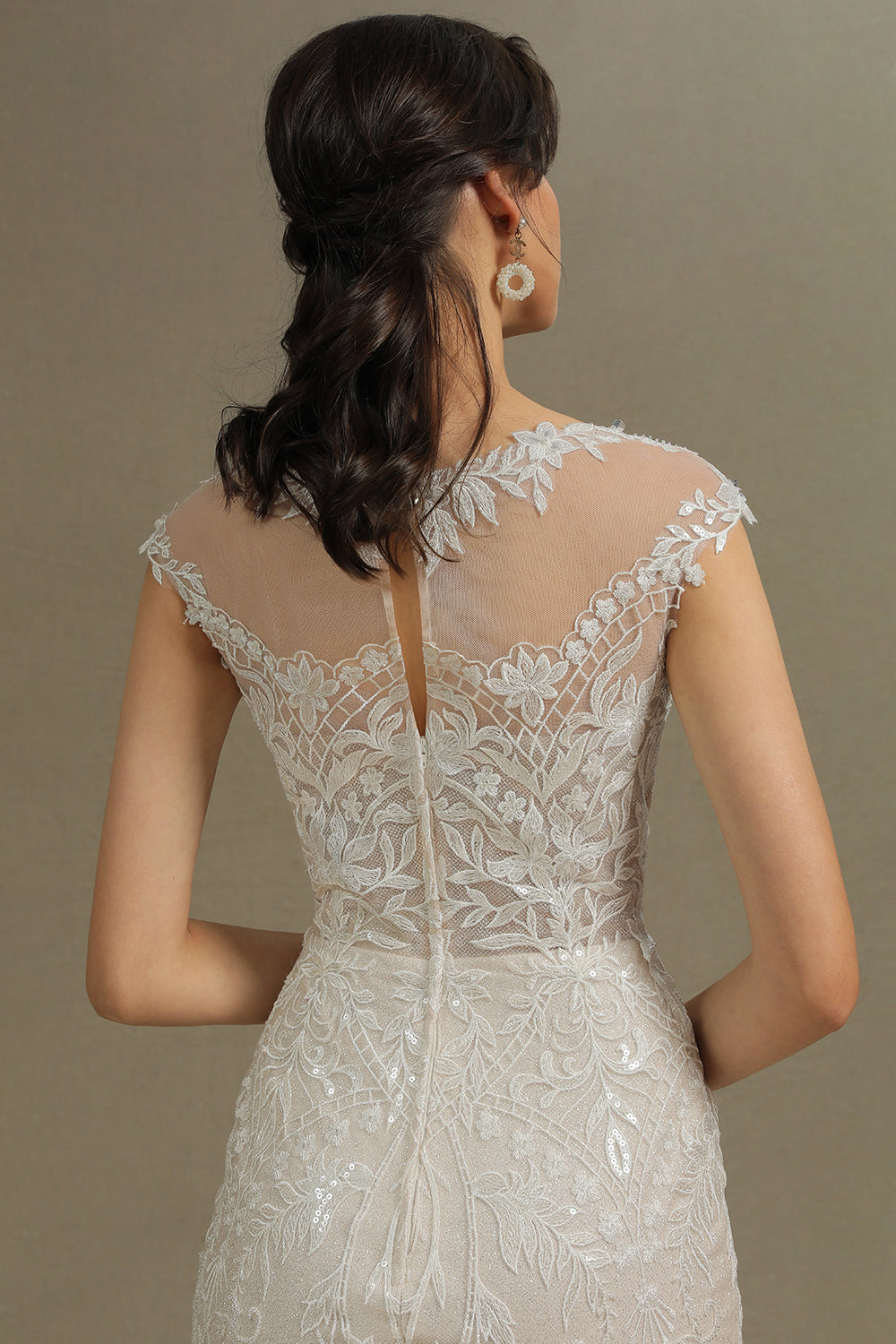 Cap Sleeves Lace Mermaid Long Wedding Dresses