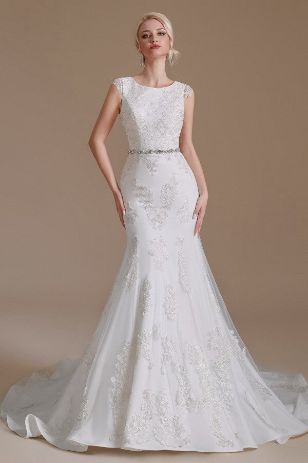 Cap Sleeves Mermaid Lace Wedding Dress Long