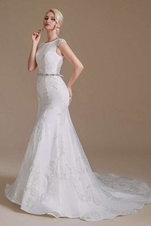 Cap Sleeves Mermaid Lace Wedding Dress Long