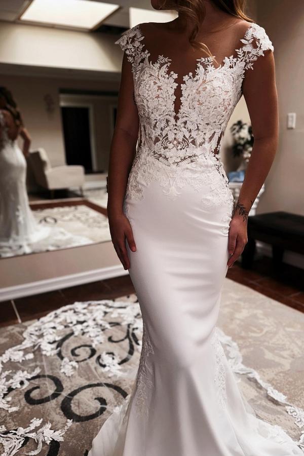 Cap Sleeves Wedding Dresses Mermaid Long