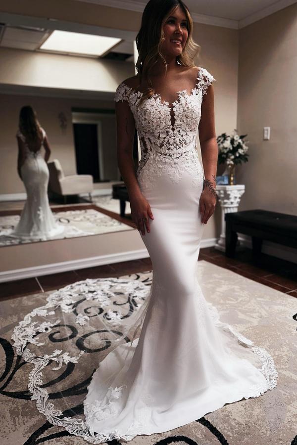 Cap Sleeves Wedding Dresses Mermaid Long