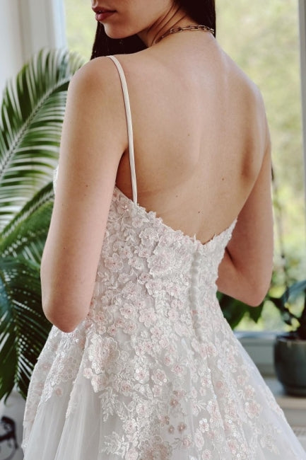 Charming Garden Spaghetti Straps A-Line Lace Bridal Gown