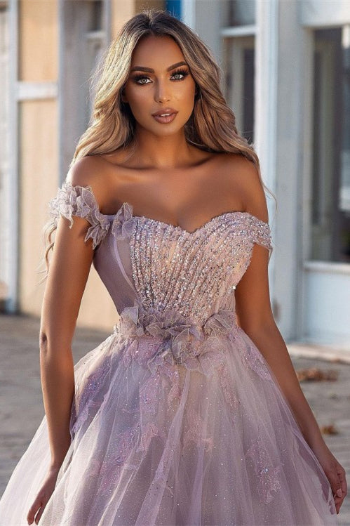 Charming Off-the-shoulder Tulle Prom Dress With Beads