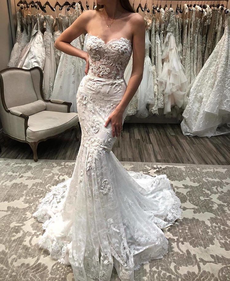 Charming Sweetheart Lace Applique Mermaid Wedding Dress New Arrival Bridal Gowns