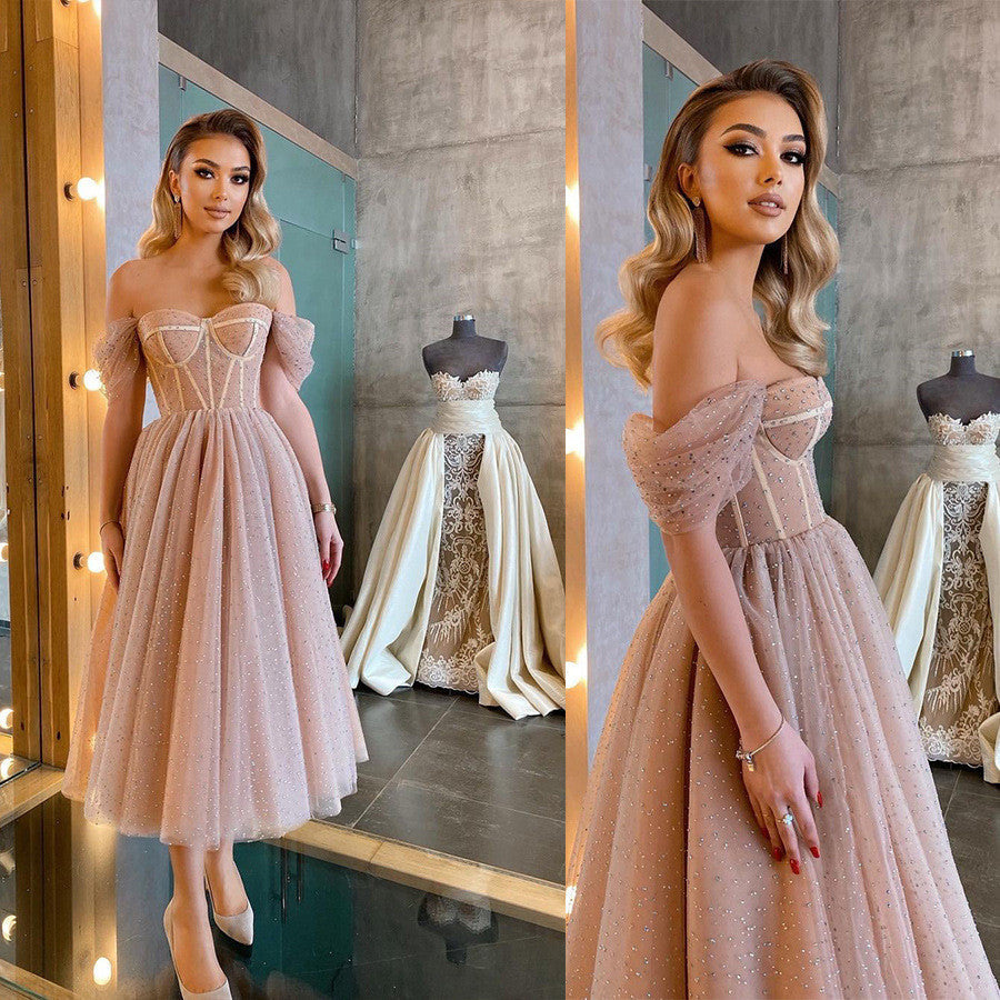 Beautiful Off-the-Shoulder Sequins Tulle Short Prom Dress