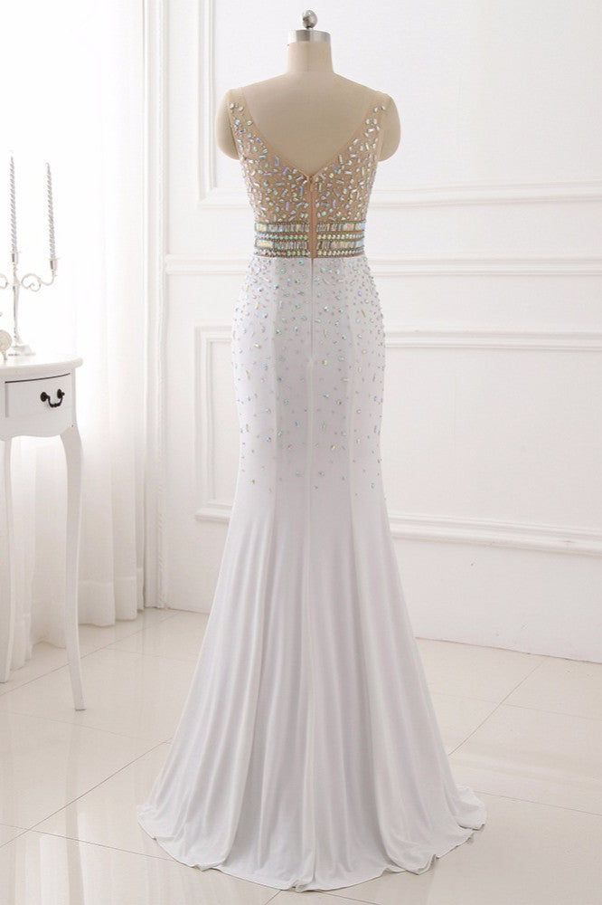 Chic Chiffon V-Neck Rhinestones Prom Dresses with Front Slit On Sale