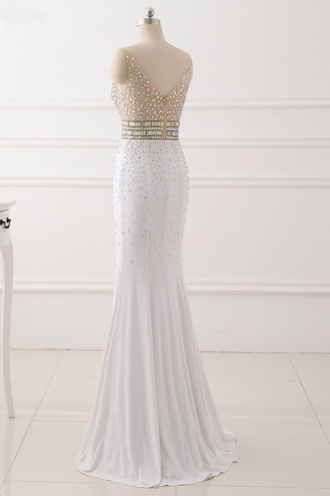 Chic Chiffon V-Neck Rhinestones Prom Dresses with Front Slit On Sale