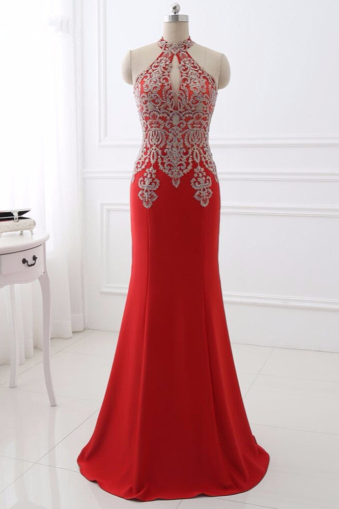 Chic High-Neck Sleeveless Black Mermaid Prom Dresses with Appliques Beadings