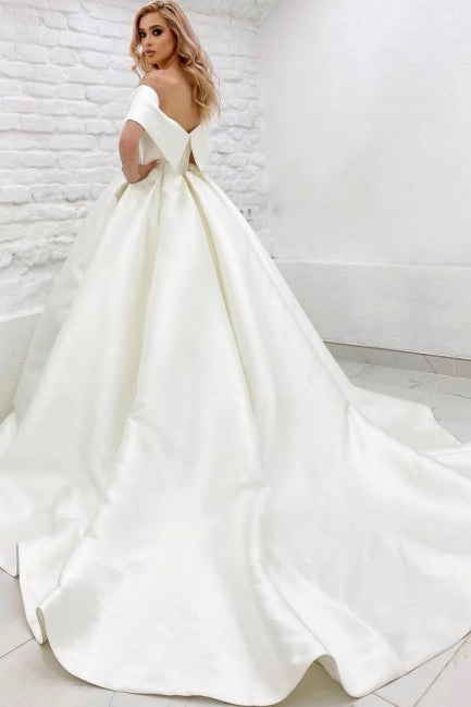 Stylish Long A-Line Off-the-Shoulder Ivory Elegant Sleeveless Bridal Dress